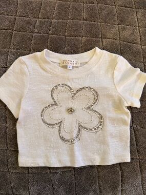Hannah Banana White Short Sleeve Tee with Beaded Flower
